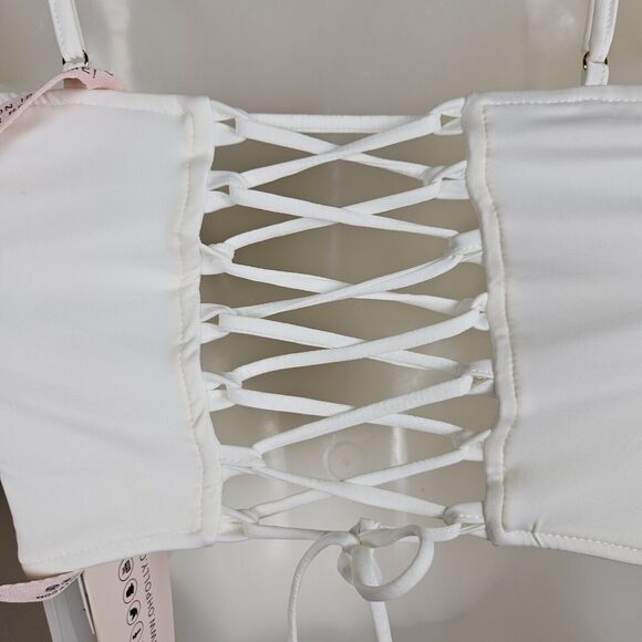 Princess Polly Zora Satin Corset Top Lace Up Size 4 Ivory Boned Club Party Small - Picture 5 of 11